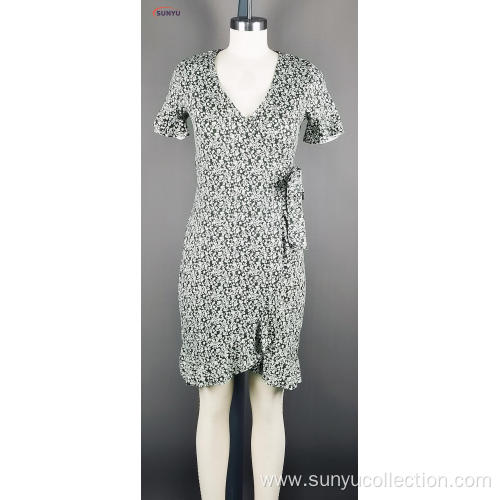 ladies flower printed short sleeve dress